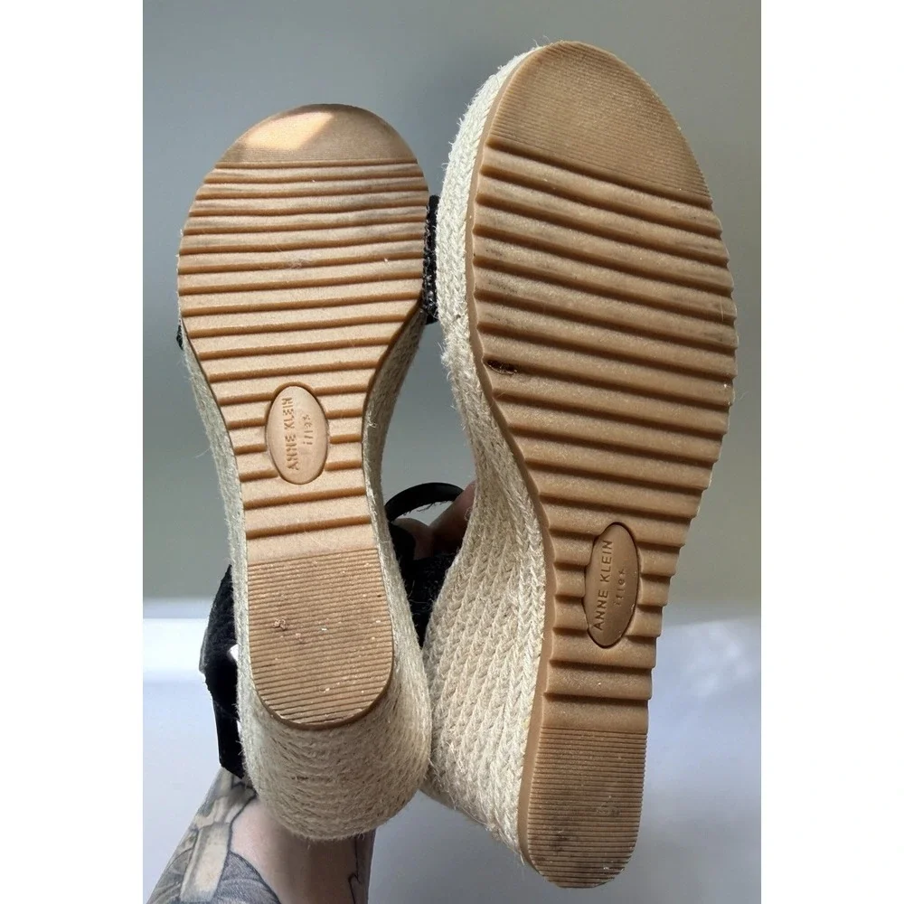 Retro Anne Klein Shoes Women's Wylie Wedge Sandal Sz 8.5 Pinup Rockabilly Black